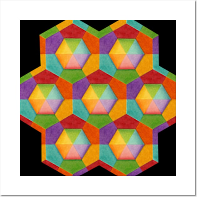 Rainbow Geometric Hexagons Wall Art by PatriciaSheaArt